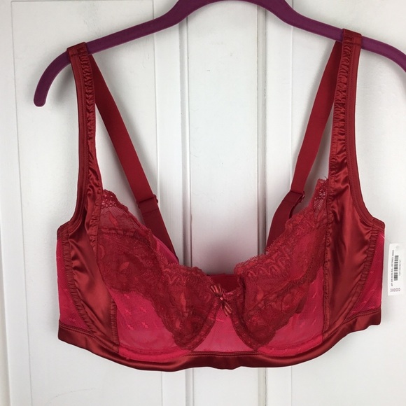 Adore Me 38 DDD Red Balconette Bra Lace Satin Unlined Underwire NWT - Picture 1 of 6